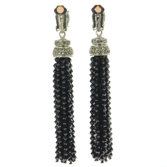 Oscar de la Renta Crystal Tassel Drop Clip Earrings - Picture 3 of 6